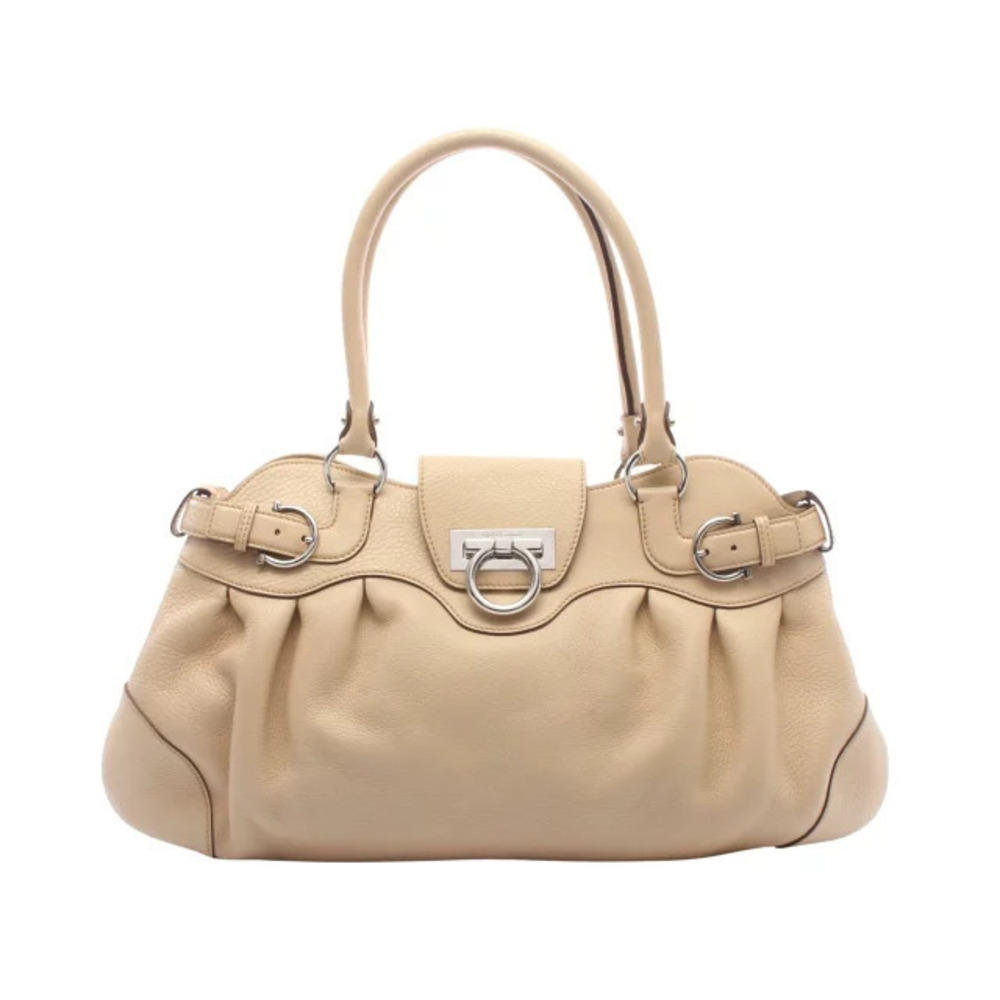 Salvatore Ferragamo Marissa Gancini Handbag Leather Beige Cream